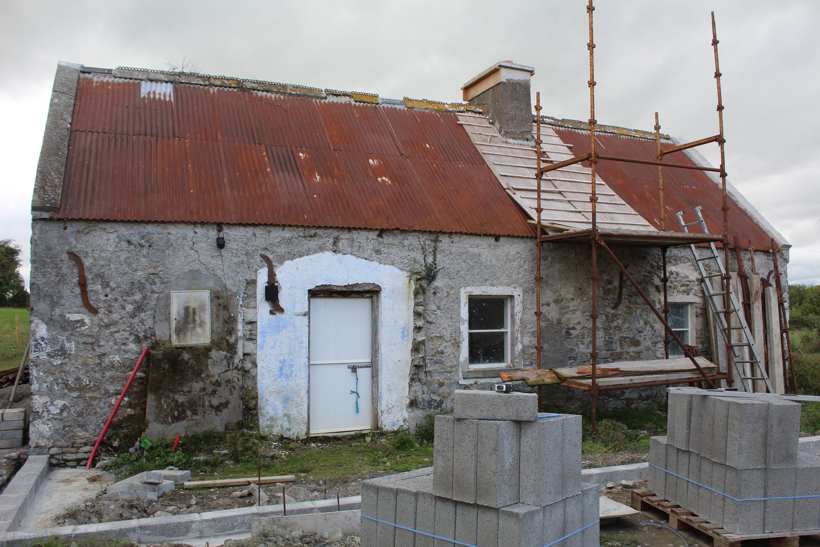 The stone farm cottage at Irish Wine Estates, under restoration